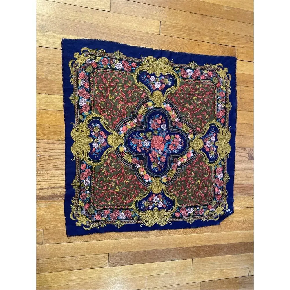 Vintage Challis By Berkshire Scarf Japan Floral Acrylic Fringe Classic Paisley